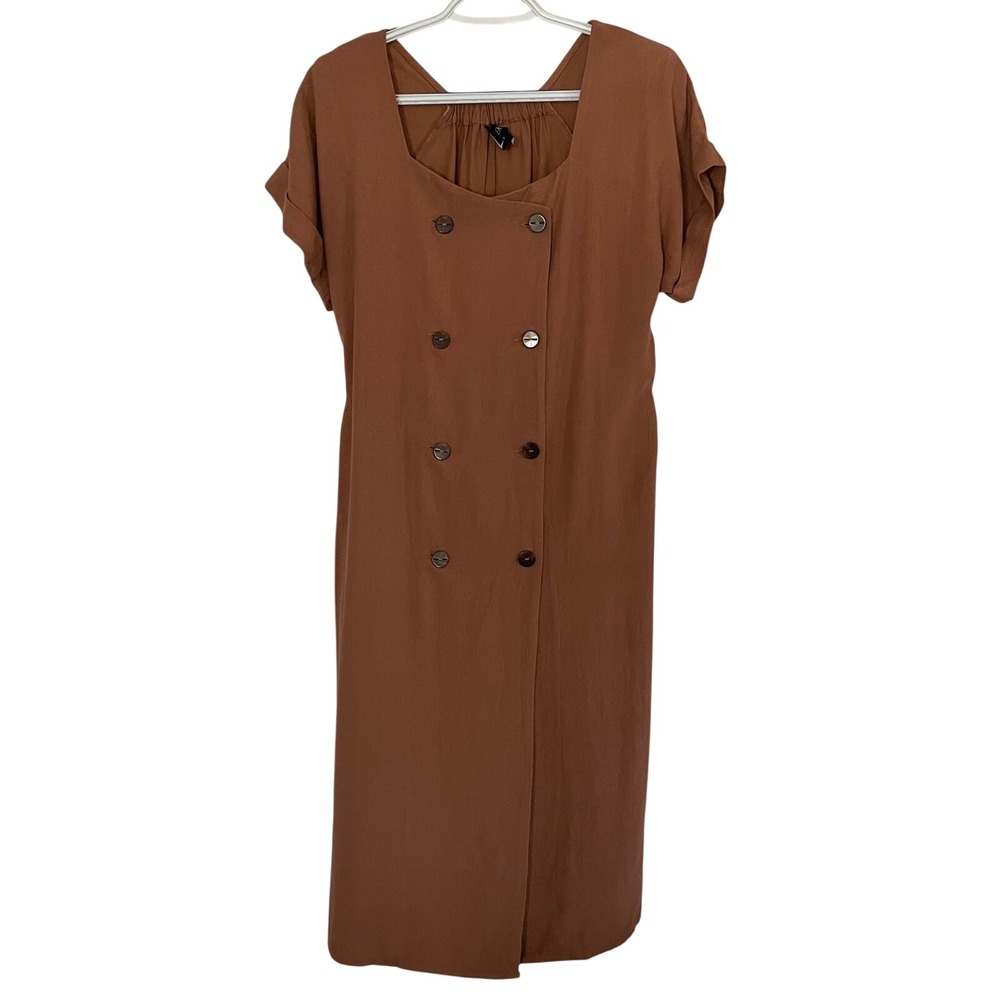 WEEK& Double Breasted Button Front Midi Dress Casual Formal Modest Brunch Small
